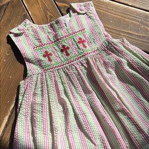 Striped Pink and Green Kids Dress